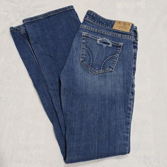 Hollister Bootcut Jeans – Distressed Blue Denim Stretch Mid-Rise Casual EUC 5 - Picture 7 of 7